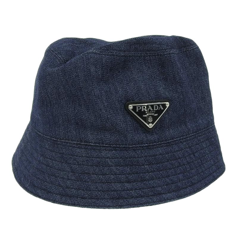 プラダ PRADA 帽子 バケットハット デニム コットン ブルー Lサイズ