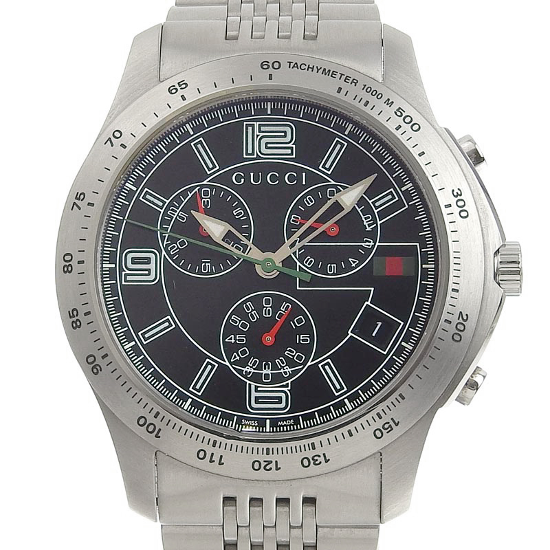 グッチ GUCCI Gタイムレス クロノグラフ メンズ クォーツ 腕時計 SS ブラック文字盤 YA126205 中古 GU0365