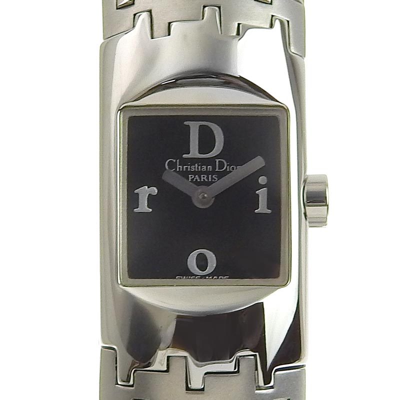 クリスチャンディオール CHRISTIAN DIOR ディオリフィック レディース クォーツ 腕時計 SS ブラック文字盤 D96-100 中古 OW0356