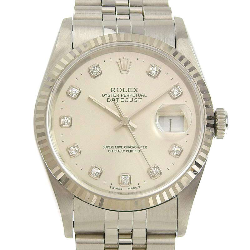 ロレックス ROLEX デイトジャスト メンズ 自動巻き 腕時計 SS WG 10Pダイヤ シルバー文字盤 16234G W番 1994年 中古 RO0281
