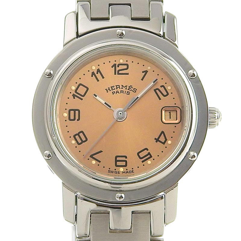 エルメス HERMES クリッパー レディース クォーツ 腕時計 SS ピンク文字盤 CL4.210 中古 HE0613