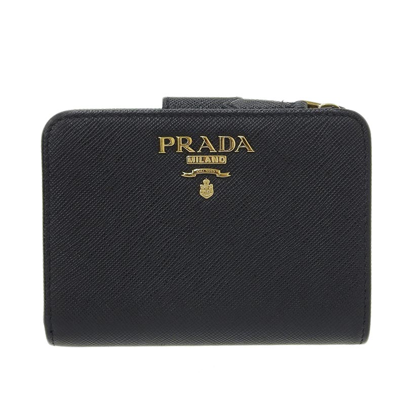 プラダ PRADA 二つ折り財布 サフィアーノ レザー ブラック 1ML018 中古