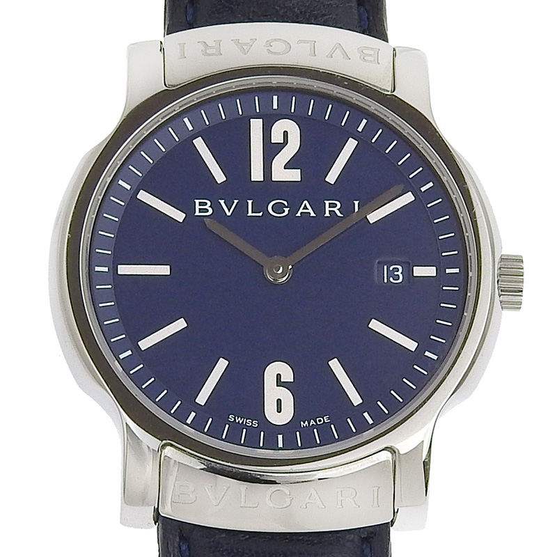 ブルガリ BVLGARI ソロテンポ メンズ クォーツ 腕時計 SS 革 ネイビー文字盤 ST35S 中古 BV0137