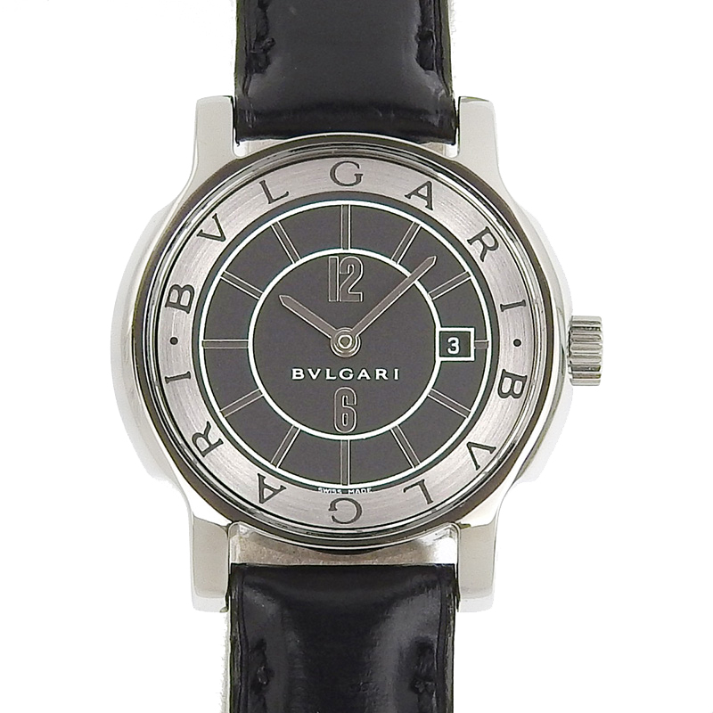 ブルガリ BVLGARI ソロテンポ レディース クォーツ 腕時計 SS 革 ブラック文字盤 ST29S 中古 BV0138