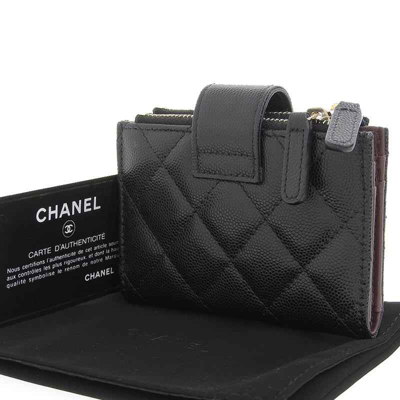 美品◇CHANELジップコインパース Black &silver キャビアスキン-