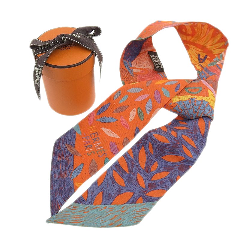 エルメス HERMES ツイリー スカーフ シルク オレンジ系 中古 HE0651