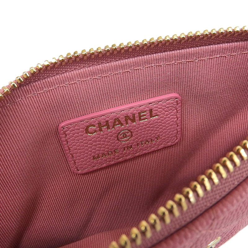 【CHANEL】シャネル クラシックミニポーチ マトラッセ キャビアスキン ピンク A82365 30番台/kr11369hm