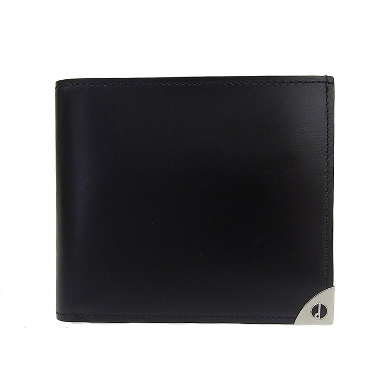 ダンヒル DUNHILL 二つ折り財布 コンパクトウォレット レザー ブラック 美品 OBB0424