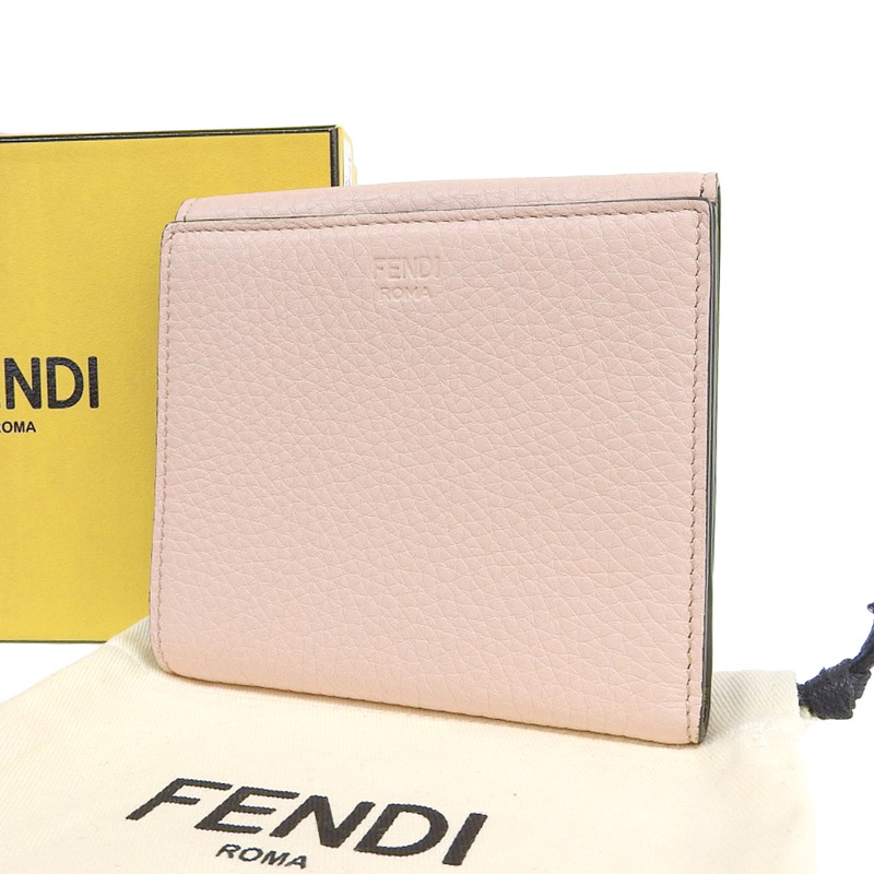 フェンディ FENDI ピーカブー 二つ折り財布 レザー ピンク ゴールド