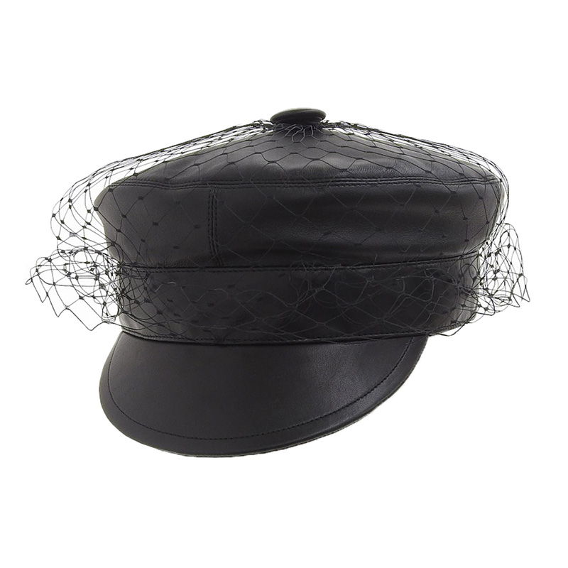 ディオール CHRISTIAN DIOR 帽子 キャスケット ラムスキン×シルク ブラック #57 85PAR920G700 美品 OBB0474