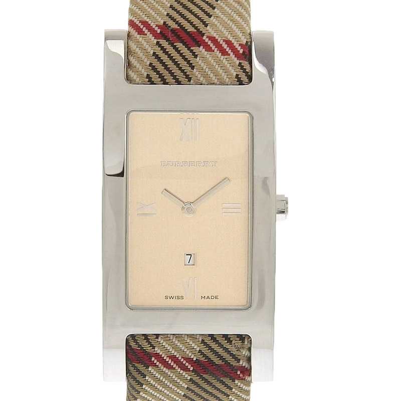 バーバリー BURBERRY クォーツ 腕時計 メンズ SS キャンバス レザー スクエア シャンパン文字盤 BU1014 中古 OW0397
