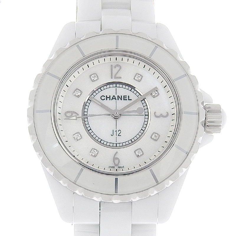 シャネル CHANEL J12 レディース クォーツ 腕時計 SS/セラミック 8Pダイヤモンド ホワイトシェル文字盤 H2422 中古 CH0865