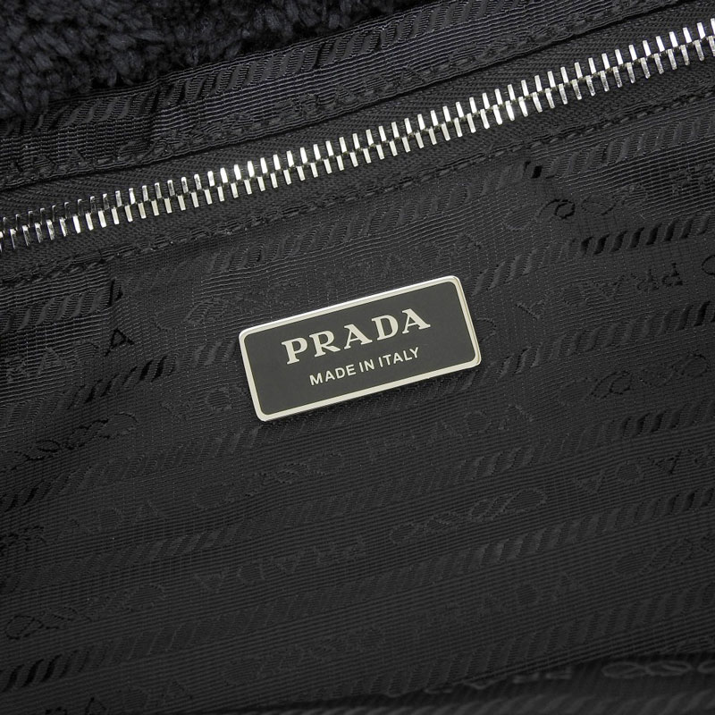 プラダ PRADA テリー トートバッグ パイル ブラック ホワイト 1BG130 