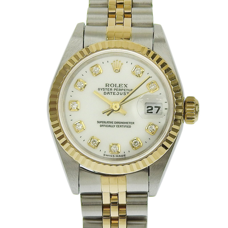 ロレックス ROLEX デイトジャスト レディース 自動巻き 腕時計 SS/YG 10Pダイヤ ホワイト文字盤 A番 1999年 79173G 中古 RO0264