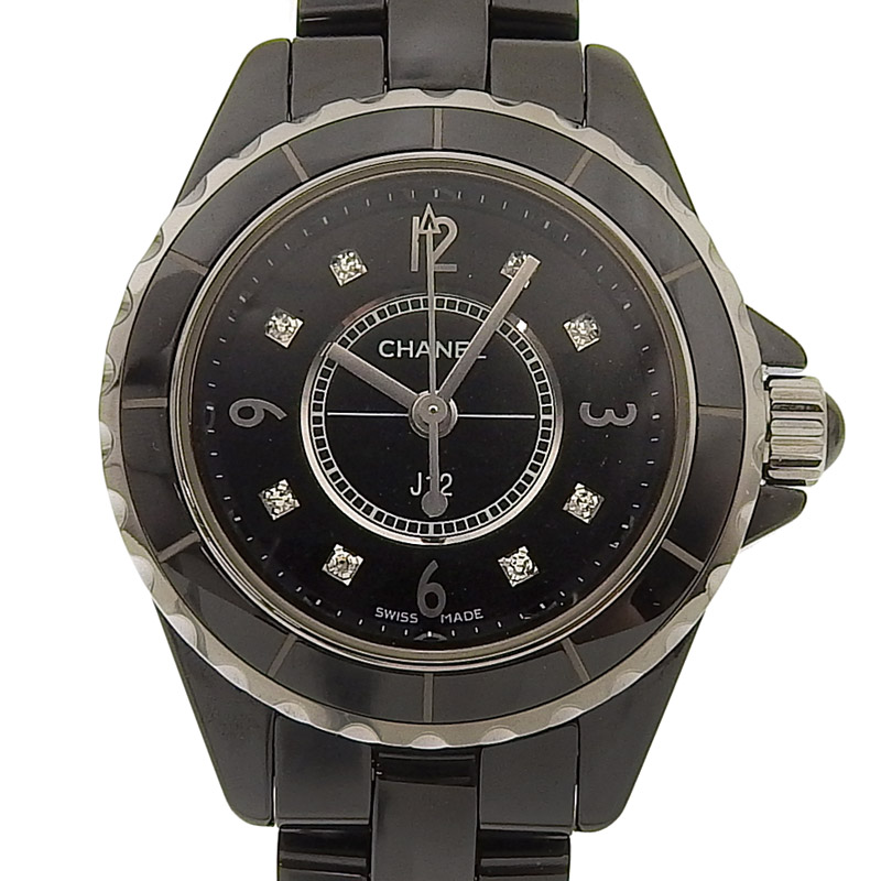 シャネル CHANEL J12 レディース クォーツ 腕時計 セラミック/SS 8Pダイヤモンド ブラック文字盤 H2569 中古 CH0892