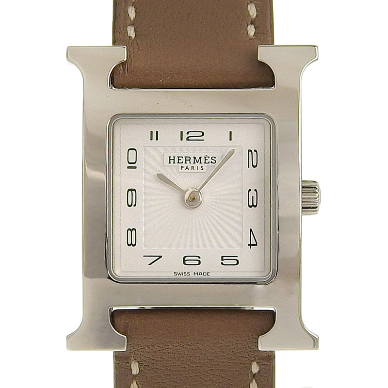 エルメス HERMES Hウォッチ レディース クォーツ 腕時計 SS/革 ホワイト文字盤 HH1.210 中古 HE0868