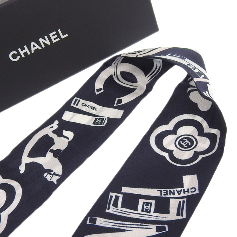 シャネル CHANEL ツイリー ココマーク スカーフ シルク ネイビー